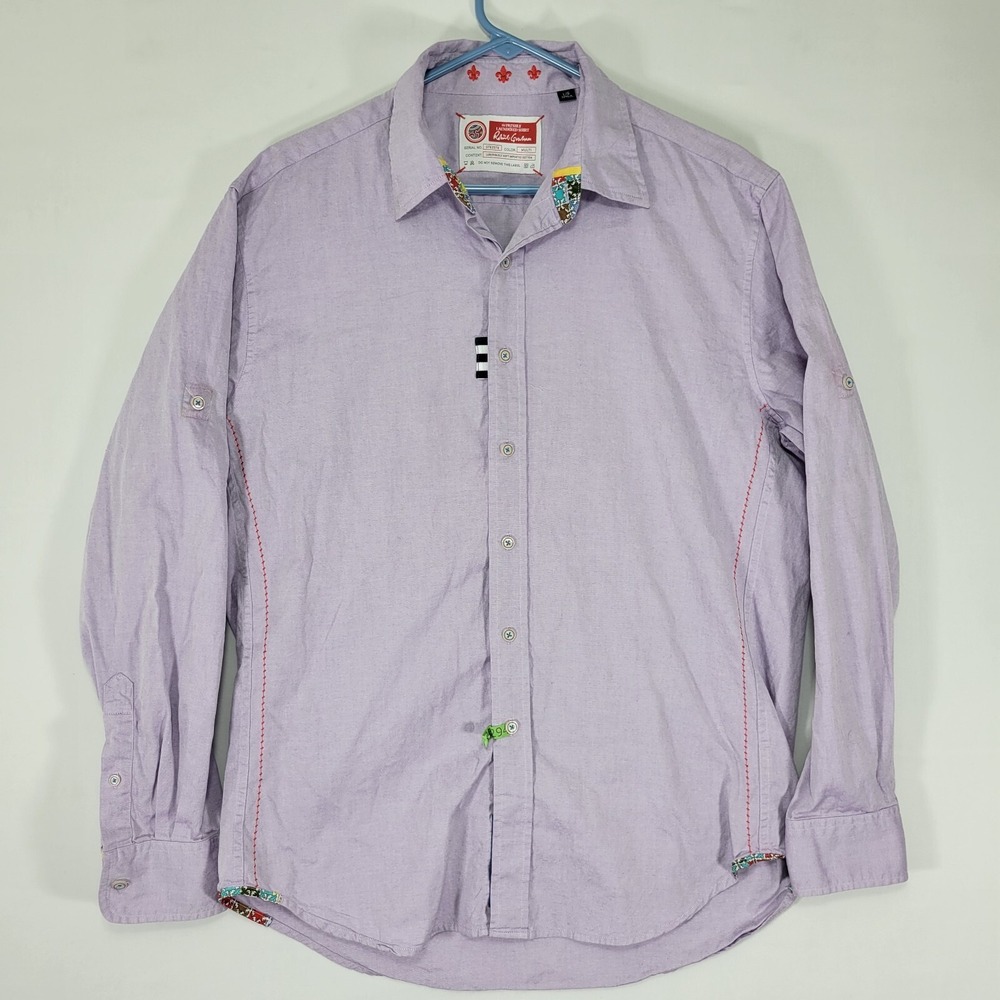 Robert Graham Men's Button Down Shirt Purple Solid Luxury Soft Size‎ Large